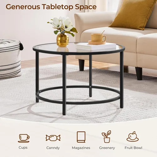 Miniatura 5 de Yaheetech Mesa de centro redonda de cristal de 27.6 pulgadas, mesa de centro pequeña para sala de estar, mesas de centro circulares negras con parte