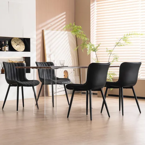 Miniatura 4 de YOUNUOKE Juego de 2 sillas de comedor negras, con tapizado de piel sintética para cocina y comedor con respaldo, silla de acento minimalista de Negro