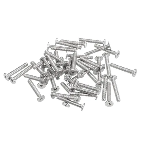 Miniatura 11 de Uxcell M1-0.25 x 2 mm 50 piezas Tornillos de cabeza plana redonda 304 de acero inoxidable Phillips Drive tornillos de máquina para fijación