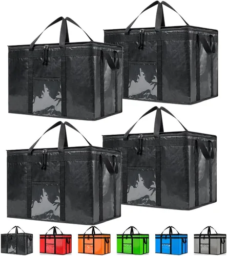 Miniatura 32 de Bolsa de enfriador XXL aislada y calentador de alimentos de NZ home para entrega y compras de comestibles con cremallera superior, color rojo