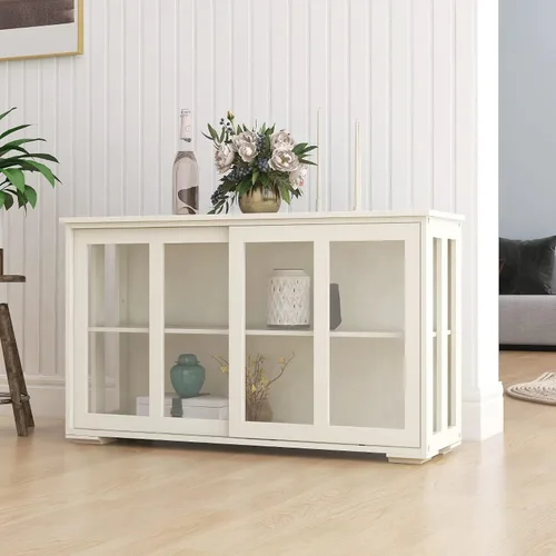 Miniatura 3 de CIATRE Kitchen Storage Stand Cupboard with Glass Door-White，Solidity and Stability, Large Storage Space, Practical Sideboard Buffet Table, Easy