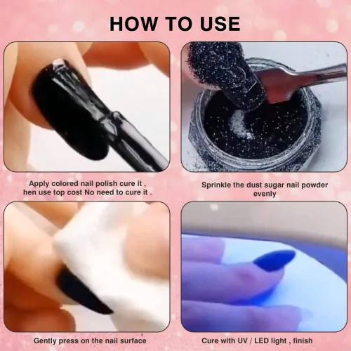 Miniatura 4 de Polvo de purpurina para uñas de 0.18 oz, polvo negro, polvo de diamante, arena, efecto de azúcar, polvo de inmersión, superfino, capa de caramelo