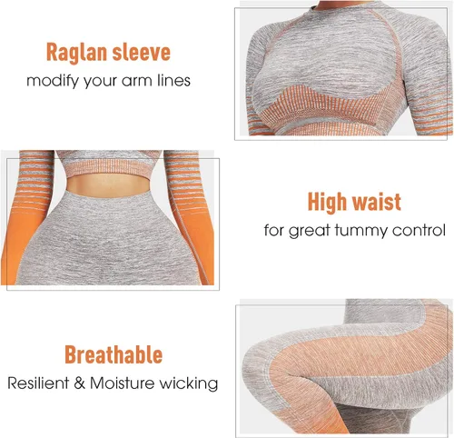 Miniatura 4 de JOYMODE - Conjunto de entrenamiento para mujer, diseño de 2 piezas con leggings de tiro alto sin costuras y camiseta corta , para yoga