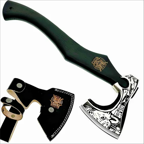 Miniatura 9 de Hacha de camping Tomahawk Hacha barbuda vikinga hecha a mano con mango de madera de fresno, regalos vikingos para hombres con funda de cuero