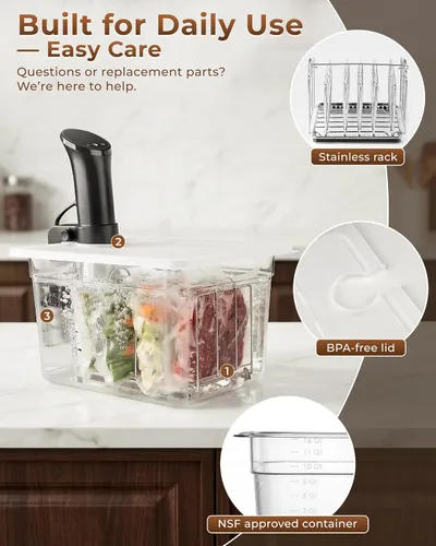 Miniatura 8 de EVERIE Sous Vide - Contenedor compatible con ANOVA Nano, Contenedor con tapa y estante