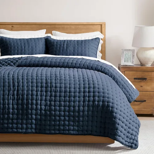 WDCOZY, juego de edredón azul marino extragrande tamaño California king con fundas de almohada, colcha ligera de cama tamaño Cal King, colcha