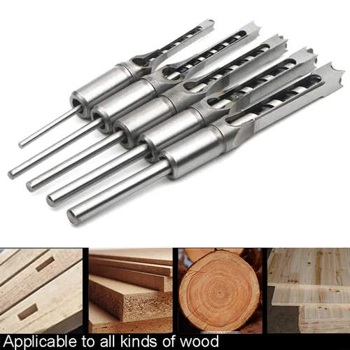 Miniatura 5 de Woodworker - Juego de 5 brocas cuadradas para carpintería, 5 piezas de taladro cuadrado para carpintería, sierra de agujero de madera con taladro