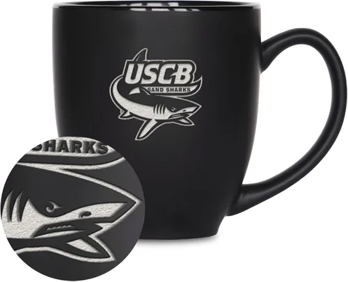 Miniatura 216 de Rico Industries - Taza de cerámica mate negra con grabado láser estándar de 15oz para NCAA (escuelas T & U) - Para bebidas calientes o frías