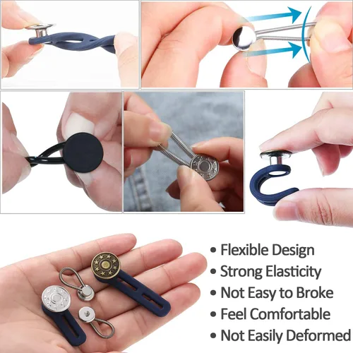Miniatura 2 de Juego de 24 botones extensores, botón extensor de cintura elástica ajustable y flexible, extensores de cuello invisibles, botones de extensión sin