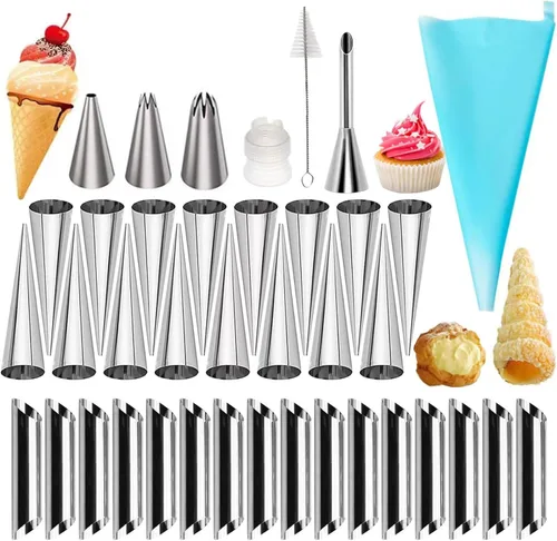 Miniatura 13 de Juego de 30 moldes para cuernos de crema, juego grande de formas para cannoli de acero inoxidable, kit para cannoli para hornear, caparazón de Juego