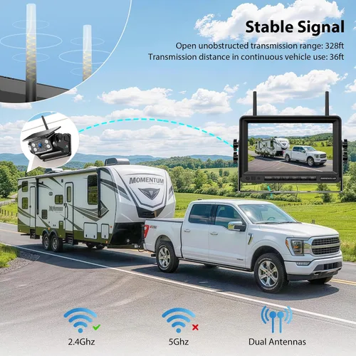 Miniatura 4 de Sistema de cámara de respaldo inalámbrica solar magnética, monitor HD 1080P de 7" con cámara de visión trasera para RV/remolque/quinta rueda/camper