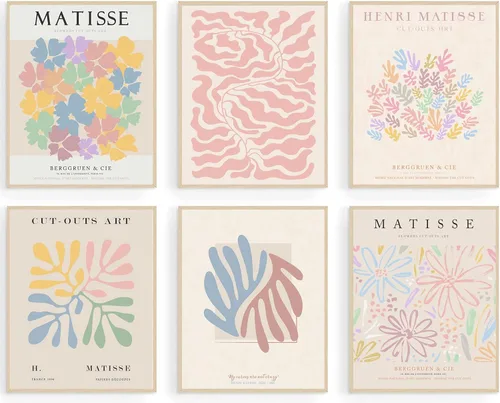 Miniatura 20 de KBKBART Matisse - Impresiones artísticas para pared, póster abstracto de arte de pared de Matisse, negro y beige, línea de cuerpo para mujer, hojas