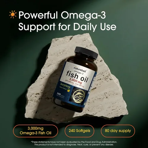 Miniatura 3 de NatureBell Aceite de pescado omega-3 3,000 mg - 240 cápsulas blandas - Apoyo para la salud de las articulaciones, el cerebro y el corazón* - con EPA