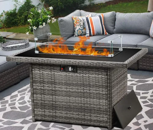 Miniatura 9 de LayinSun Mesa para fogata de gas propano de 44 pulgadas, 55000 BTU rectangular con protector de viento de vidrio para patio exterior, terraza