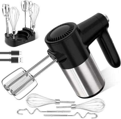 Miniatura 10 de Batidora de mano inalámbrica, mezcladora eléctrica de mano con pantalla digital de 7 velocidades recargable con 6 accesorios de acero inoxidable