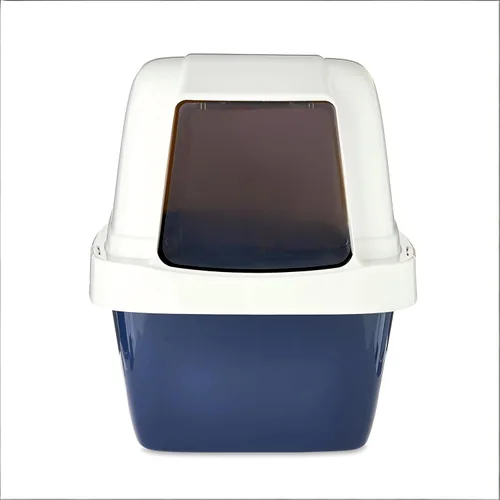 Caja de arena grande con capucha para gatos, bandeja de arena cerrada extragrande con bandeja de tamiz integrada para múltiples gatos, azul y blanco