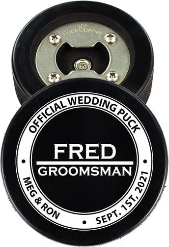 Miniatura 16 de Disco de hockey de acero inoxidable para abrebotellas, regalo para el mejor hombre padrinos de boda, disco impreso – Propuesta de disco de hockey