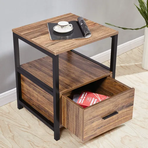 Miniatura 7 de VECELO - Moderna mesita de noche con cajón extremo cuadrado, mesa auxiliar para dormitorio, sala de estar, espacio pequeño, soporte de noche