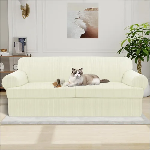 Miniatura 79 de Funda impermeable para silla con brazos, juego de 2 piezas, funda a rayas para 1 sofá separado con cojín en T, fundas de sillón de tela