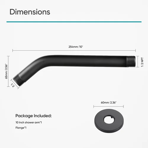 Miniatura 7 de Brazo de Ducha Cobbe con Brida y Cinta de Teflón, Extensión de Brazo de Tubo de Ducha Montado en Pared de 10 Pulgadas para Cabezal de Ducha Fijo