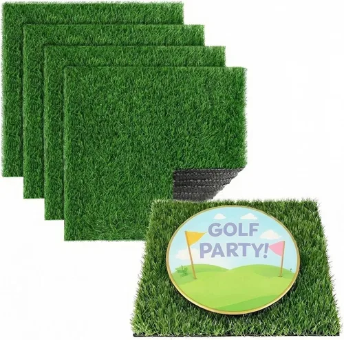 XLX TURF Manteles Individuales de Césped Artificial de 12"X12" Paquete de 4 - Decoración de Centro de Mesa de Fútbol Navideño Verde, Fiesta Temática
