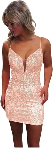 Miniatura 4 de Zoghoo Vestidos de fiesta de lentejuelas 2024 para adolescentes, vestido corto ajustado de graduación, tirantes delgados, vestido de cóctel brillante
