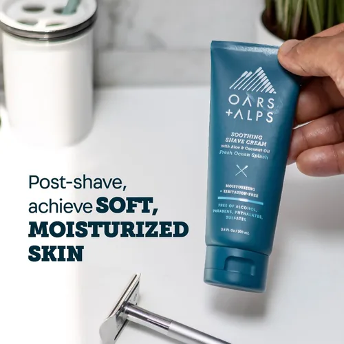 Miniatura 5 de Oars + Alps Crema de afeitar calmante para hombre, probada por dermatólogos e infundida con aloe y aceite de coco, aroma fresco de salpicaduras