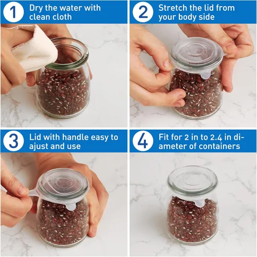 Miniatura 4 de Tapas elásticas de silicona extra pequeñas de 2 pulgadas, tapas de frasco de silicona reutilizables para ajustarse a tarros pequeños de yogur de 2