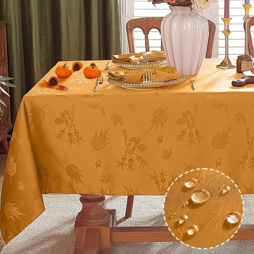 Miniatura 3 de MATIRUG Mantel cuadrado de otoño de Acción de Gracias, 52 x 52 pulgadas, a prueba de derrames, sin arrugas, mantel de jacquard otoñal para Ámbar