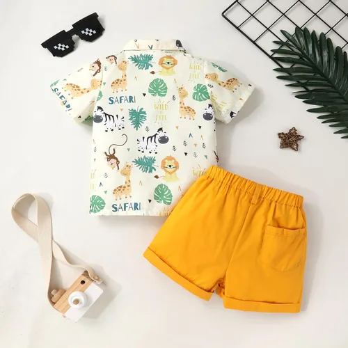 Miniatura 29 de JEELLIGULAR Conjunto de ropa de verano para bebé niño de manga corta con botones y pantalones cortos, trajes casuales para caballeros de 1 a 6 años