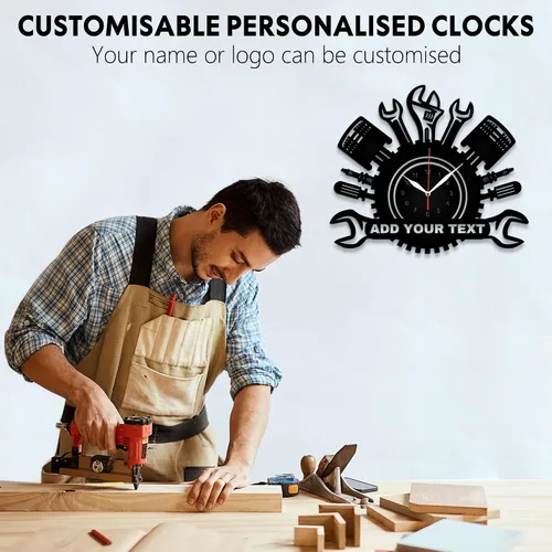 Miniatura 2 de Reloj de Pared Personalizado para Garaje, Letrero de Metal para Garaje Reloj de Pared de Herramientas Mecánicas de Reparación de Automóviles con Luz