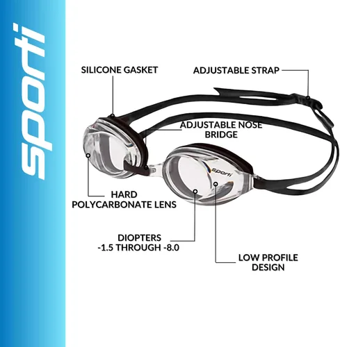Miniatura 2 de Sporti Gafas ópticas antivaho unisex para adultos, gafas de natación -1.5D a -8.0D, gafas de natación antivaho para hombres y mujeres, anti UV