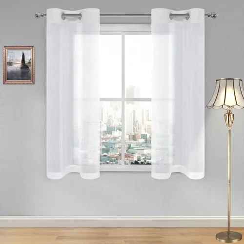 Miniatura 73 de DWCN Cortinas traslúcidas color verde frijol para sala de estar y dormitorio - Cortinas voile con aspecto de lino sintético con ojales en la parte