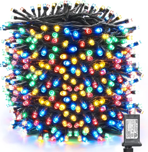 Toodour Tira de luces de Navidad para exteriores, 213 pies, 600 luces LED, temporizador, impermeable, 8 modos de luz de Navidad para exteriores, luz