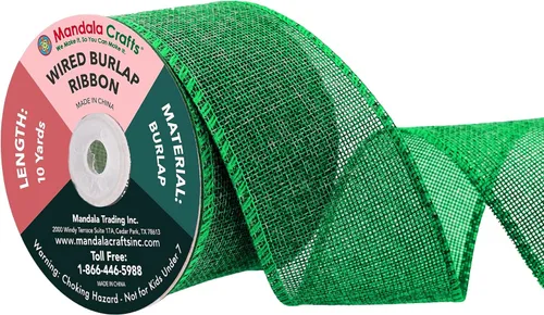 Miniatura 117 de Mandala Crafts Cinta de arpillera verde con alambre para corona, cinta de arpillera con alambre verde rústico de yute natural, 1 pulgada de ancho
