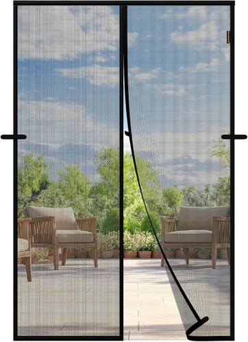 Miniatura 17 de Puerta mosquitera magnética gris, se adapta a puertas de 30'' x 80'', poliéster a prueba de arañazos, mantiene fuera a las criaturas molestas, malla