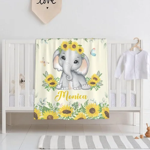 Miniatura 12 de Manta personalizada con nombre, manta personalizada de animales de bebé, regalos conmemorativos para envolver niños pequeños, cumpleaños familiar