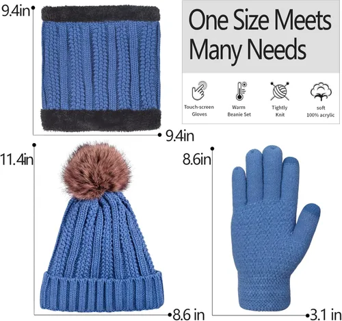Miniatura 6 de Conjunto de guantes de invierno para mujer, gorro de forro polar, bufanda para pantalla táctil, guante 3 en 1