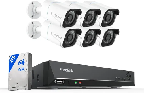 REOLINK Sistema de cámara de seguridad de 8 canales 4K, 6 cámaras PoE con cable H.265 Bullet para seguridad del hogar al aire libre, detección