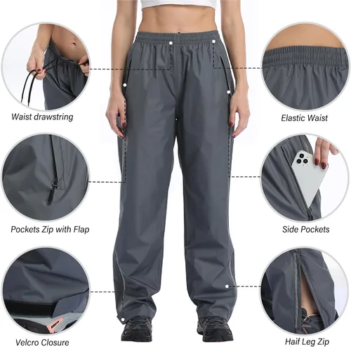 Miniatura 2 de Pantalones de lluvia para mujer, impermeables, ligeros, transpirables, senderismo, ciclismo, al aire libre, con bolsillo