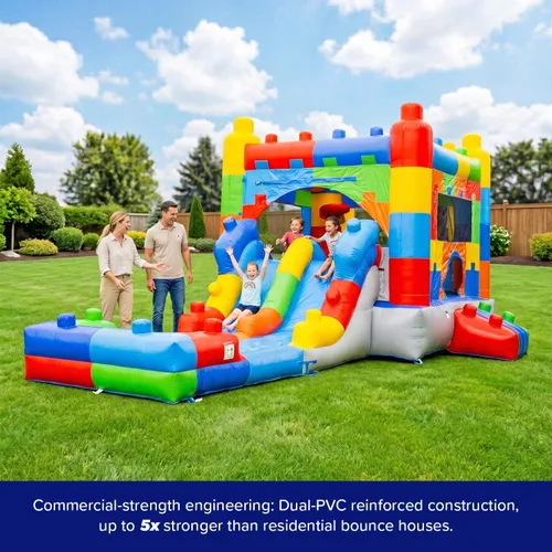 Miniatura 6 de HeroKiddo Block Party - Tobogán acuático inflable, ligero, de alta calidad, combo con piscina desmontable con soplador de aire, grado comercial