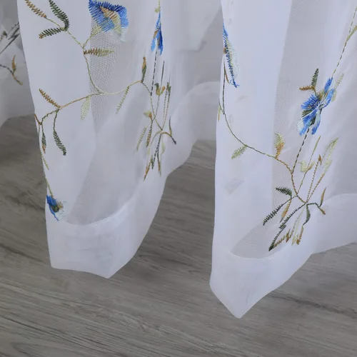 Miniatura 5 de Taisier Home Cortinas Traslúcidas Blancas Florales con Estampado de Flores y Bordado de Enredaderas para Dormitorio, Cortina con Bolsillo