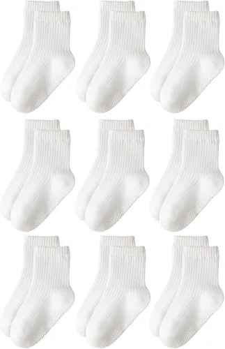 Miniatura 11 de HONGTEYA 9 pares de calcetines para niños pequeños, calcetines antideslizantes de algodón para bebés con agarres de 0 a 5 años