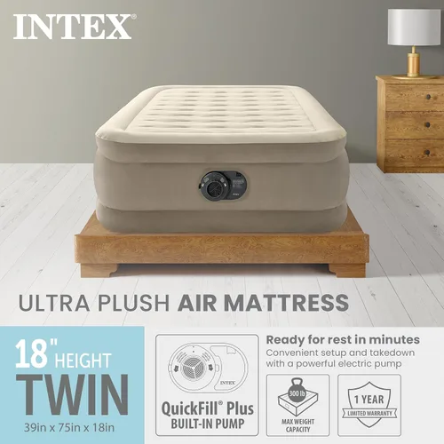 Miniatura 2 de Intex Dura-Beam - Colchón de aire de lujo ultra afelpado: Fiber-Tech, bomba eléctrica incorporada, altura de cama de 18 pulgadas, capacidad