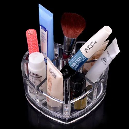Miniatura 4 de Porta brochas de maquillaje y cosméticos de corazón acrílico transparente con 8 compartimentos