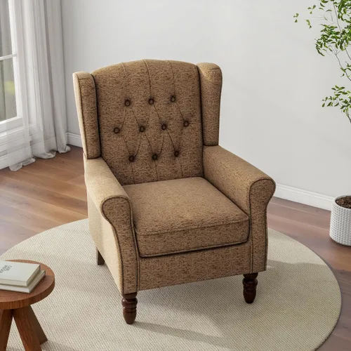 Miniatura 34 de Silla decorativa, sillón tapizado con respaldo alto con esponja de alta resistencia y patas de madera, sillas individuales modernas y cómodas de Un