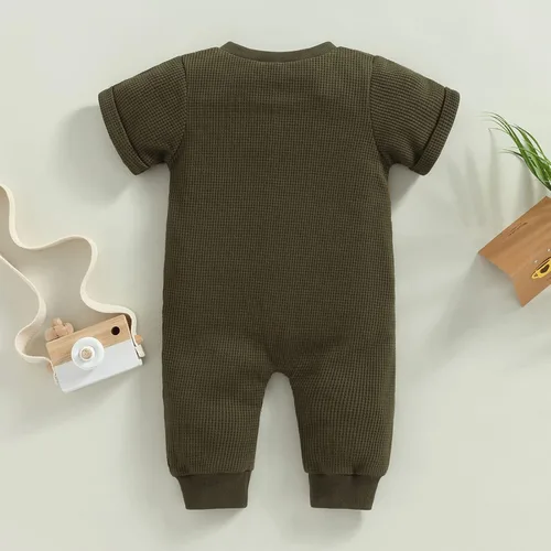 Miniatura 4 de Mubineo Mameluco de manga corta para bebé, niño, niña, verano, otoño, básico, liso, con botones