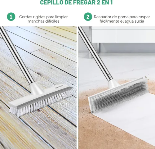 Miniatura 4 de SetSail Cepillo de Fregar Suelos con Mango Ajustable Largo de 51 Pulgadas, Cepillo Raspador 2 en 1 con Cerdas Rígidas, Fregador de Suelos para Gris