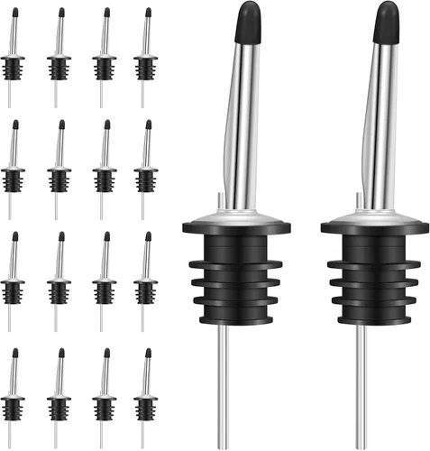 Juego de 24 vertedores para botellas de licor - Boquillas de botella de acero inoxidable y tapas antipolvo para vertedores de licor Plateado