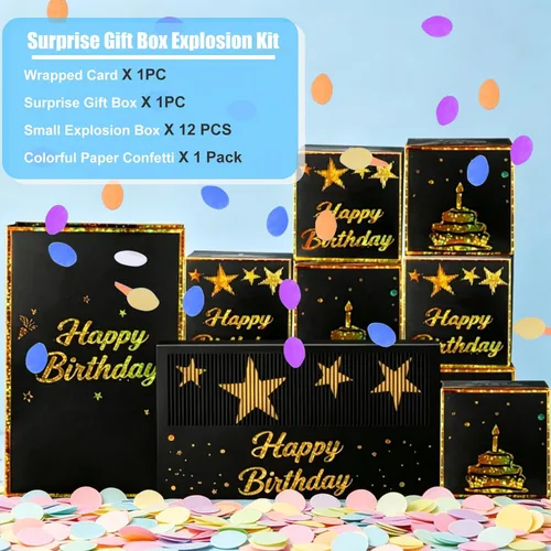 Miniatura 7 de BABORUI Caja de dinero de cumpleaños para efectivo, caja de explosión sorpresa de feliz cumpleaños con confeti, caja de regalo explosiva